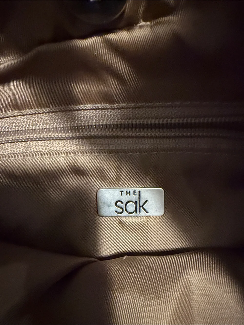 The sak Taupe Crochet Shoulder Bag with Front Zip Pocket